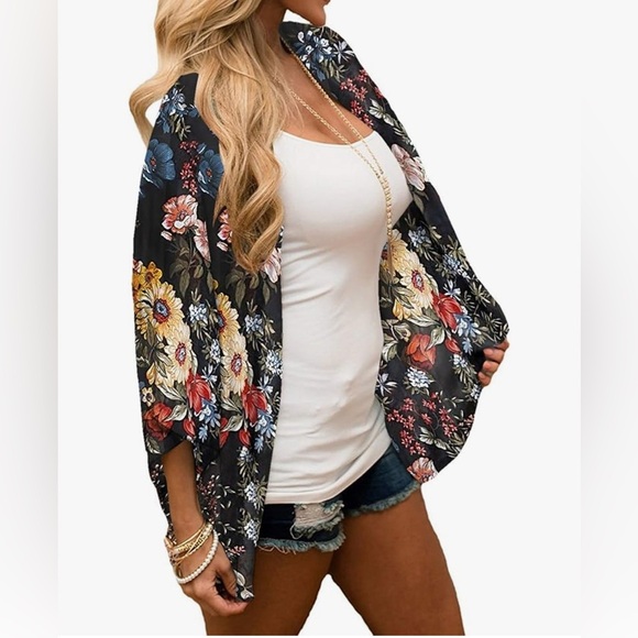 💥Besties Navy Kimono Floral Print Cardigan OS - Picture 1 of 10